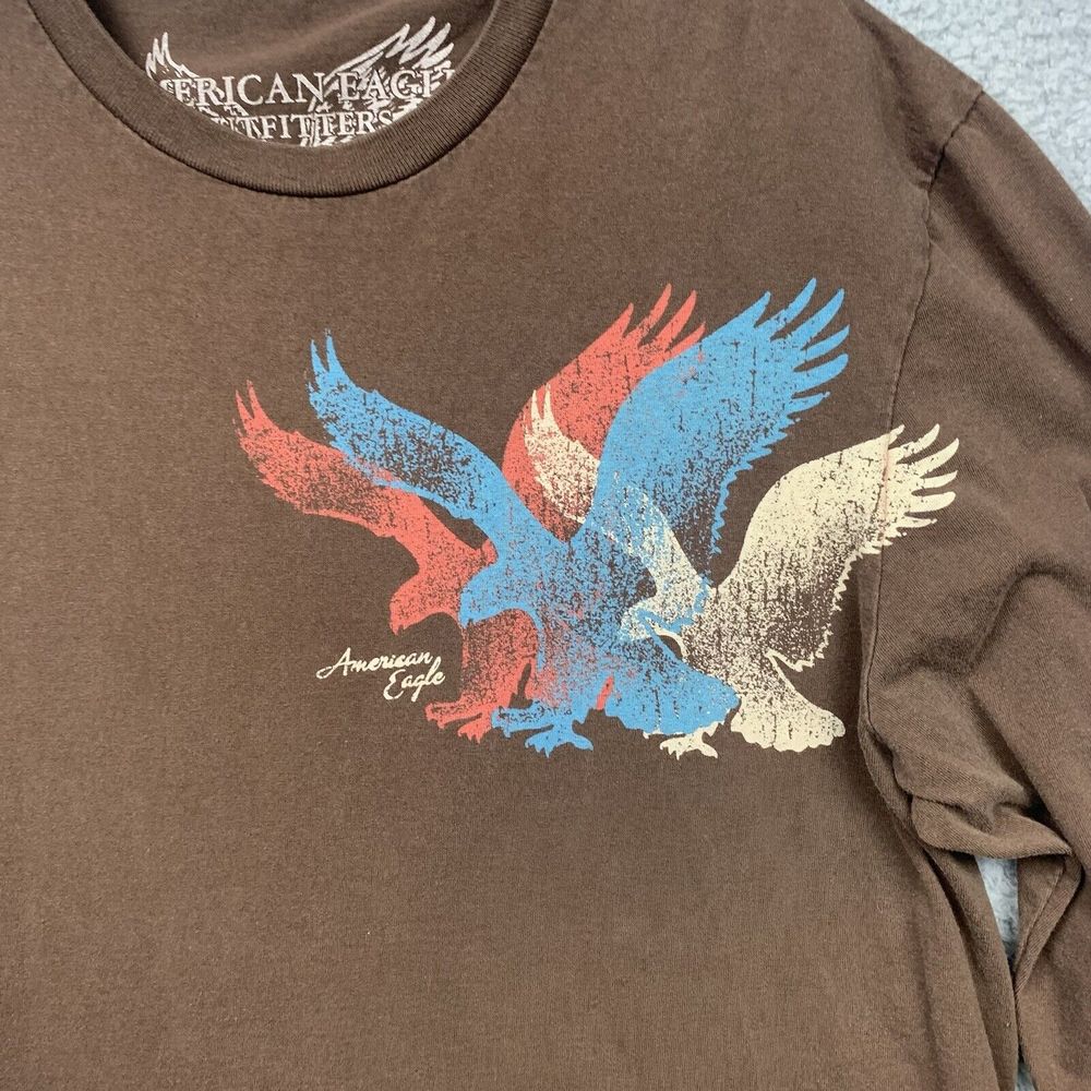 American Eagle Shirt Mens Size Medium Brown Graphic Long Sleeve T Shirt